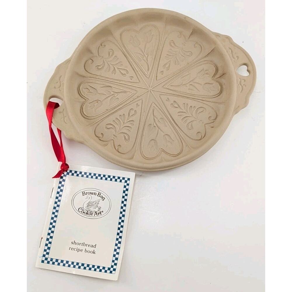 Vintage 1988 Brown Bag Cookie Art HEARTS & FLOWERS Shortbread Pan Stoneware